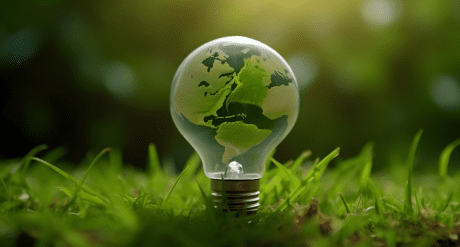 lightbulb with world map in grass - concept for EU Omnibus Package