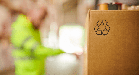 Recycled packaging in warehouse - concept for Packaging Labeling Legislation in Europe